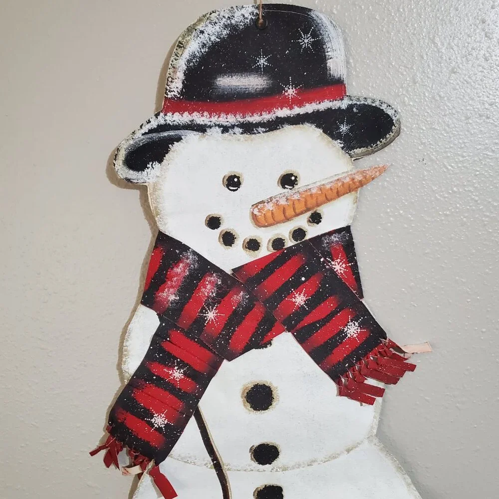 NWOT Snowman Canvas Front Door Hanger Wall Decor Frosty the Snowman Winter